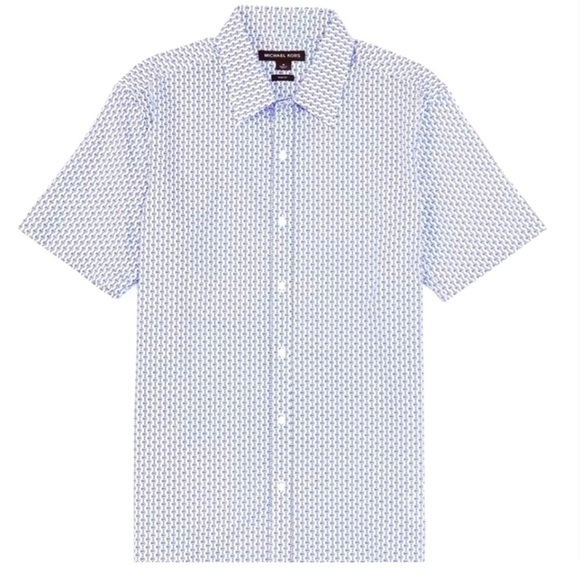 Michael Kors Slim-Fit Charm Stripe Short Sleeve Mens Large Blue white - Picture 1 of 8